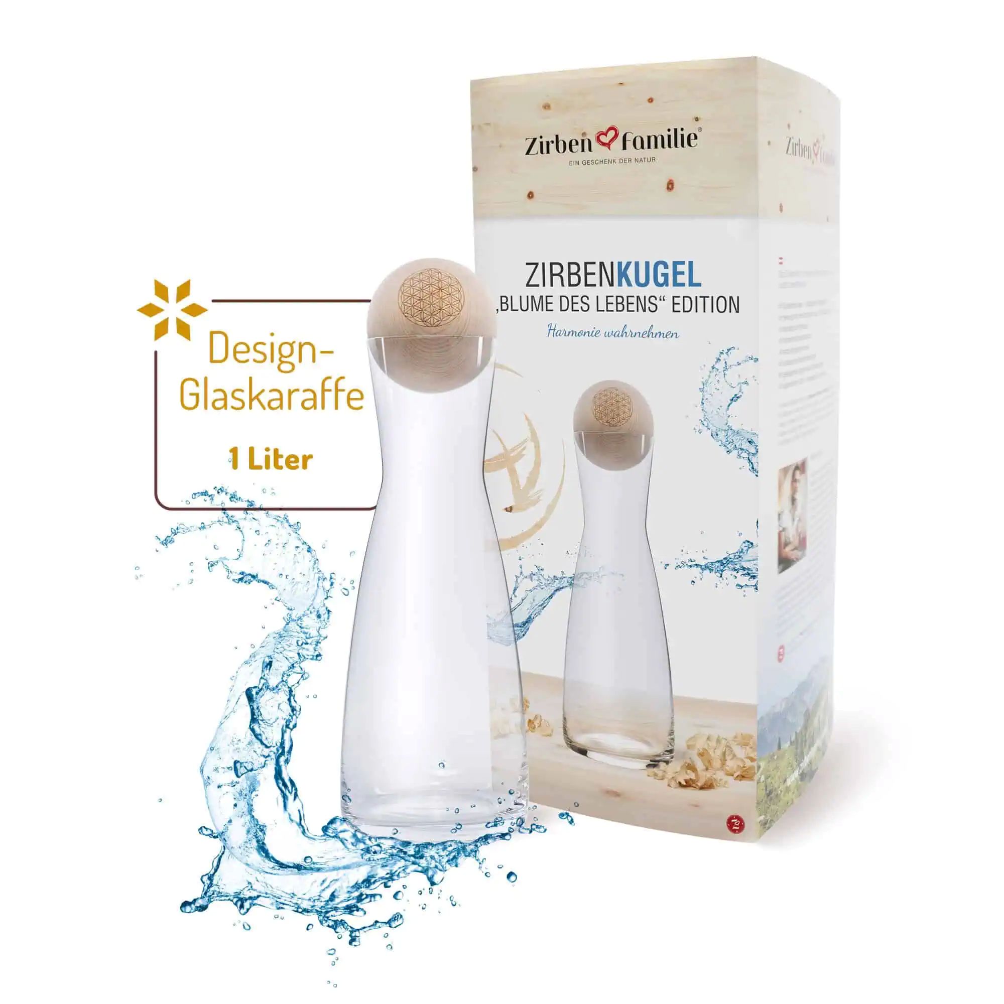 ZirbenKugel Set “Herz Edition” - inkl. 1 Liter Wasserharaffe