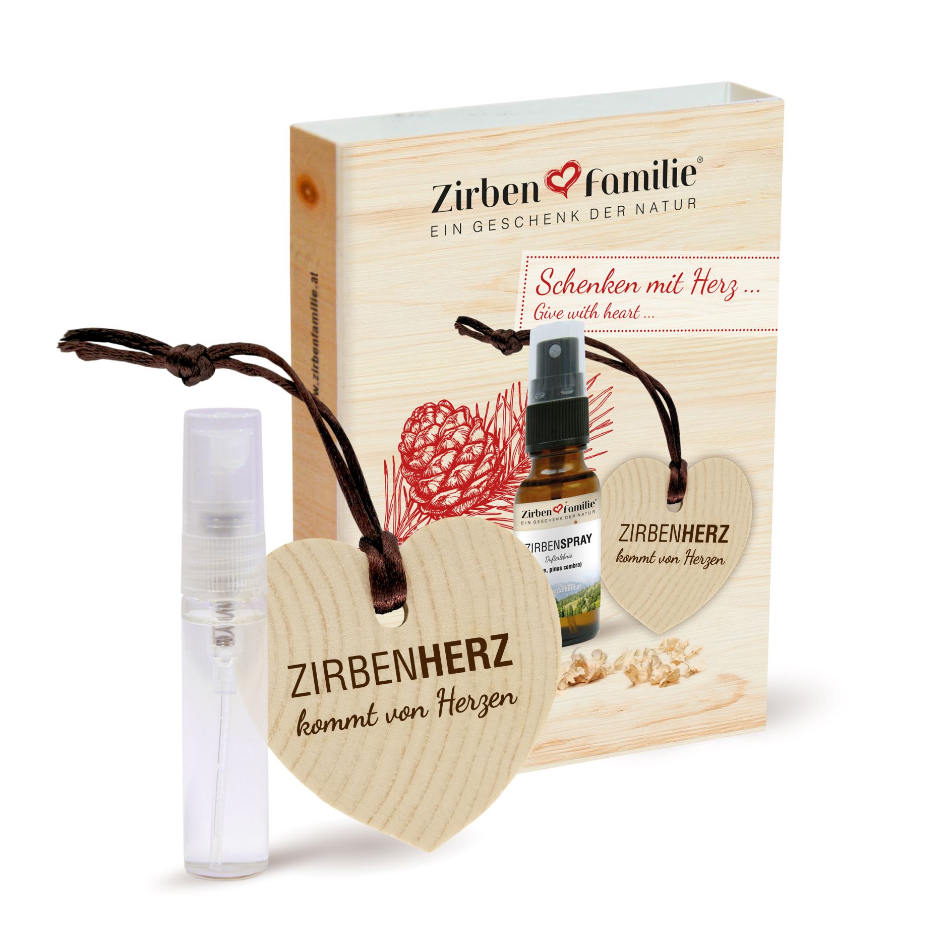 Zirbenherz & Zirbenholz Spray im Anhänger Set