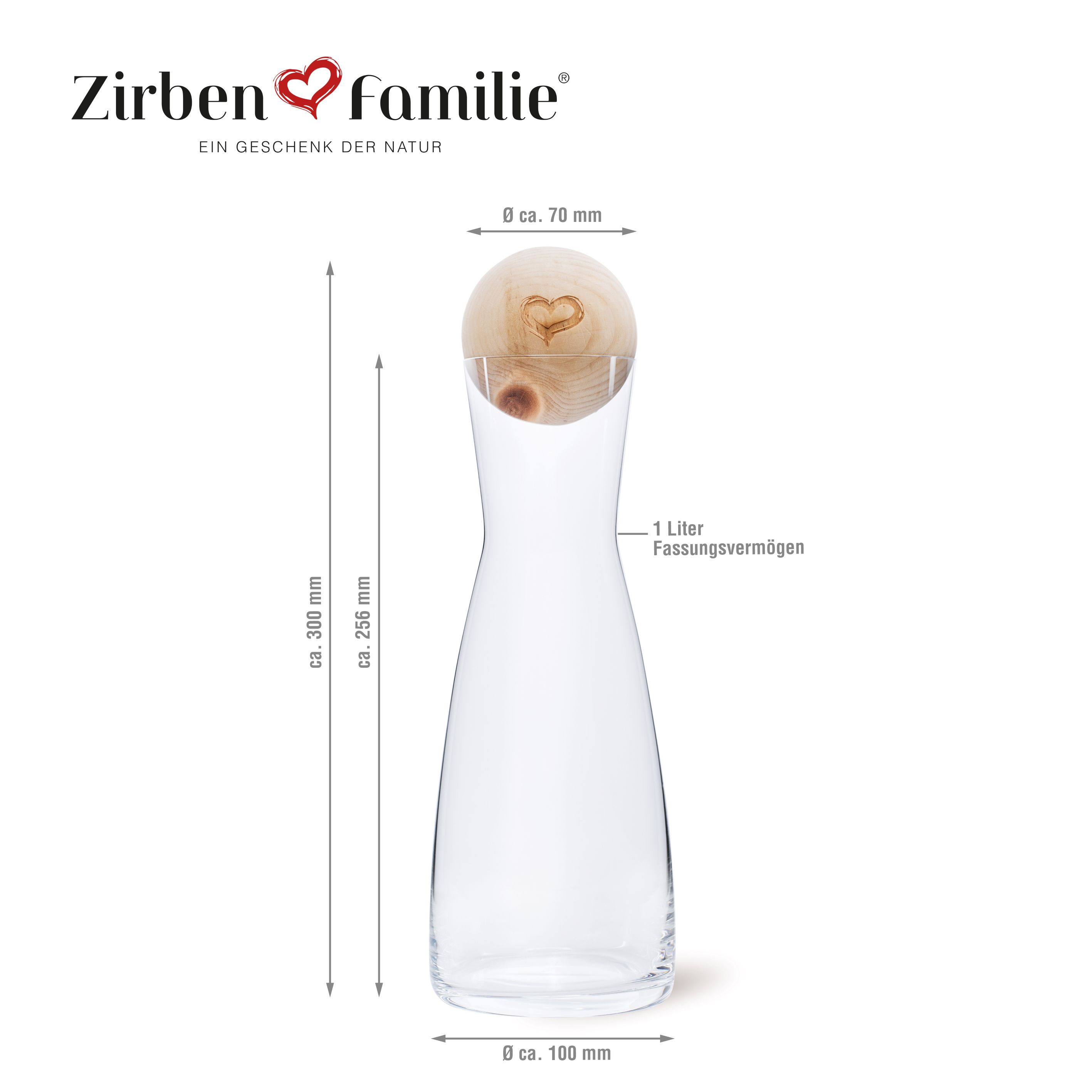 ZirbenKugel Set “Herz Edition” - inkl. 1 Liter Wasserharaffe